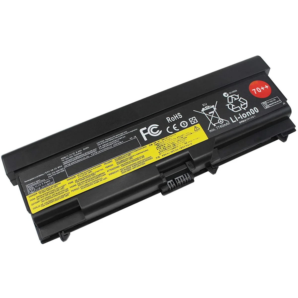Rectangular black laptop battery with nine cells and label showing 94Wh 11.1V