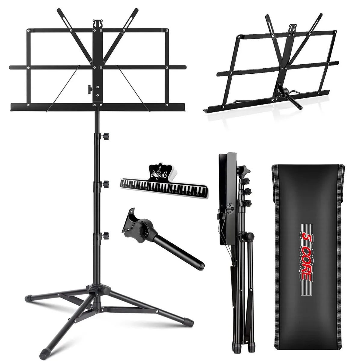 5 Core 5 Core MUS FLD 4S BLK Music Stand Portable Tripod Adjustable Folding — product photo