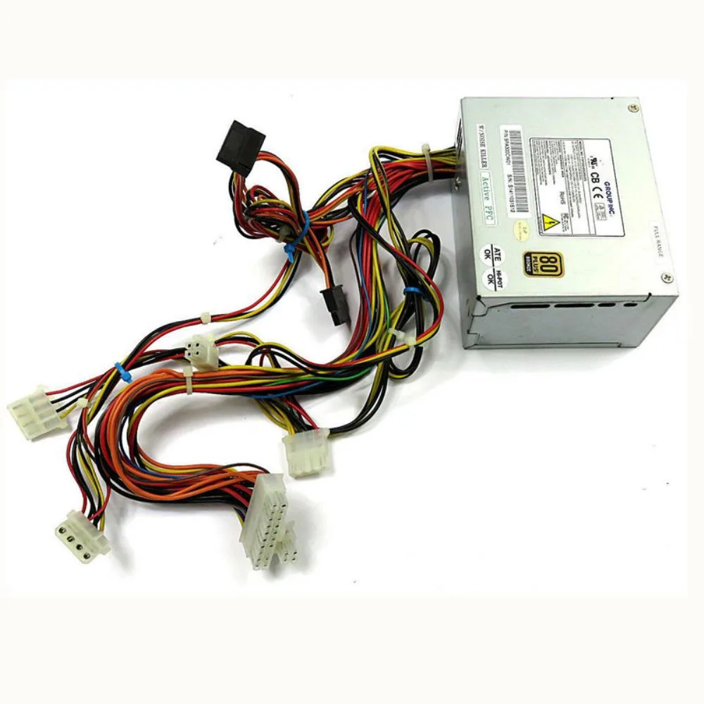 Black SFX power supply unit with side fan grille and cable bundle