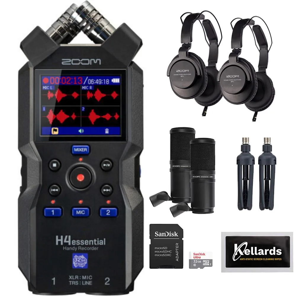 Zoom Zoom H4essential 4-Track 32-Bit Float Recorder Bundle with ZDM-1 Mic Pack, 16GB microSDHC, Cleaning Pack — product photo