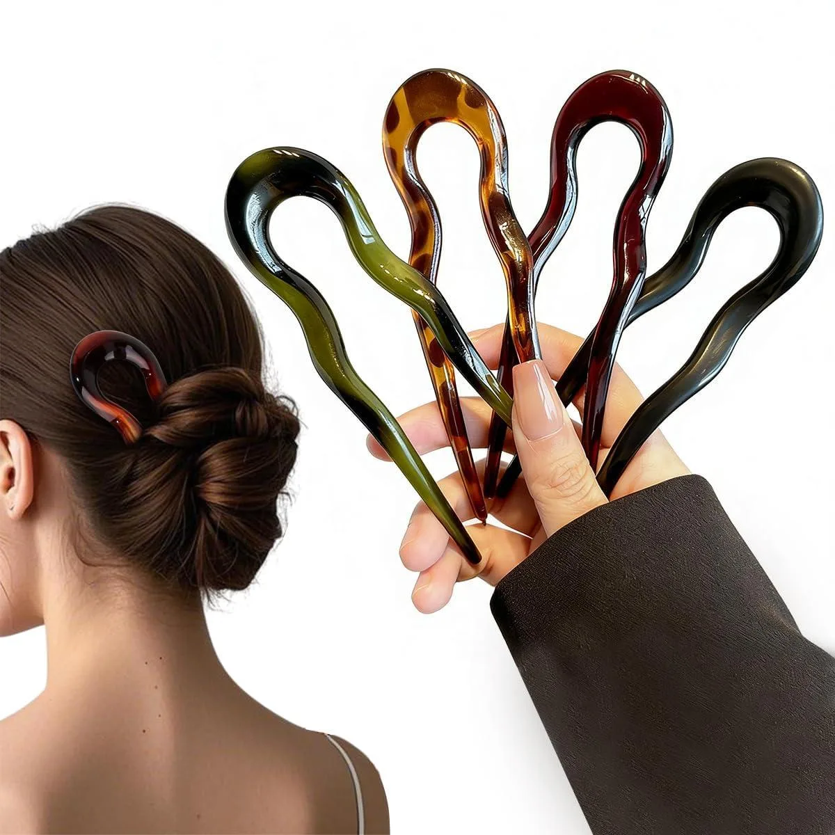  KAICCOSO 4.5 Inch U Shaped Hair Pins 4 Pack Animal Print — product photo