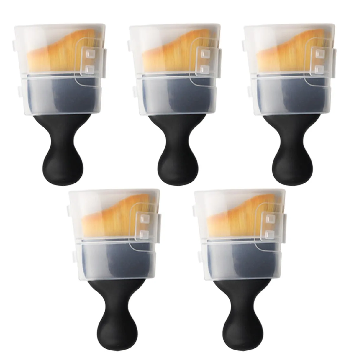 Five small brown detail brushes with protective covers