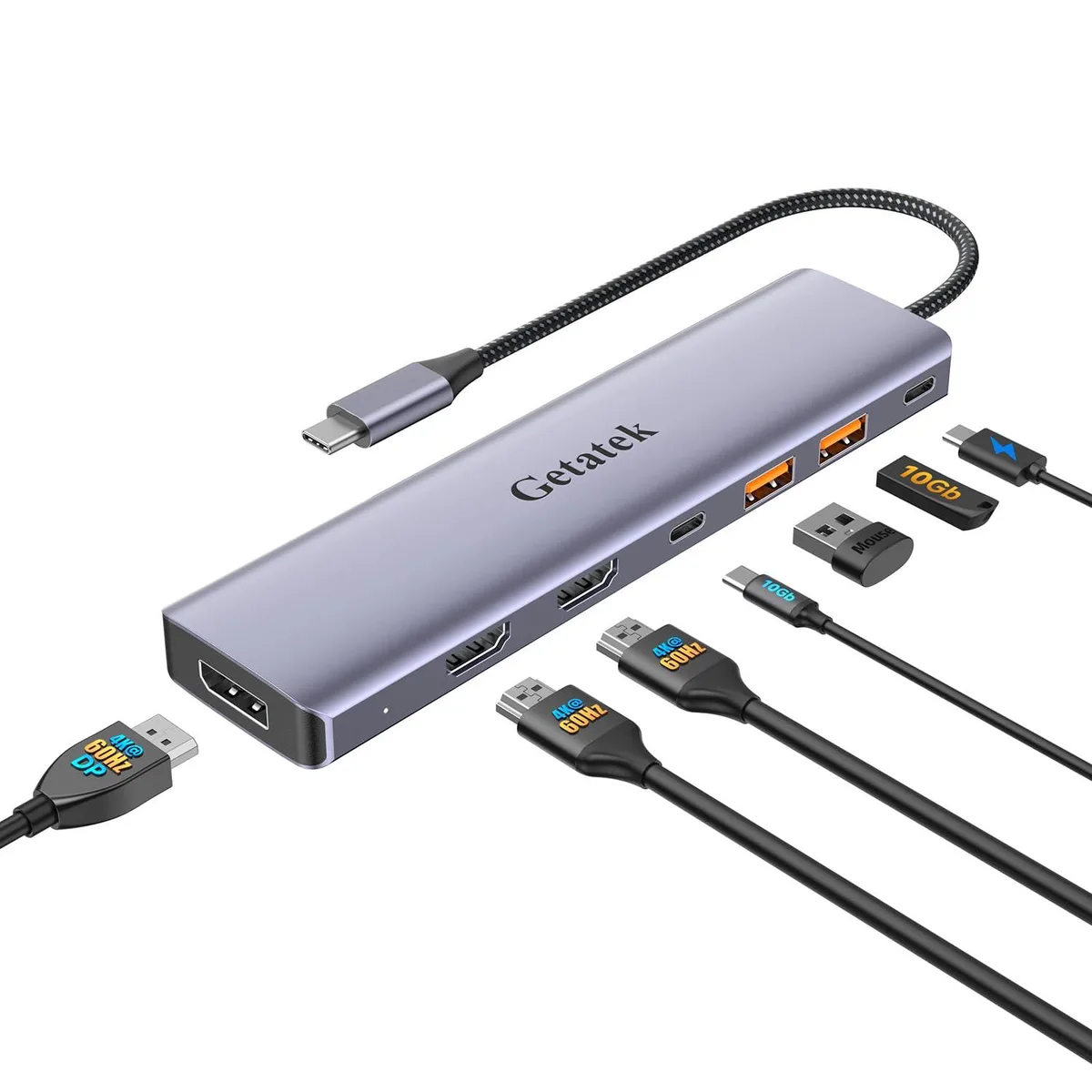 Getatek 7 IN 1 2HDMI+DP Docking Station Gray — product photo