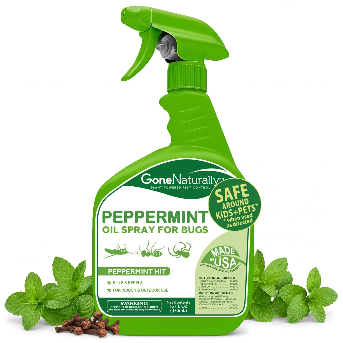 16oz spray bottle with trigger nozzle, clear liquid inside
