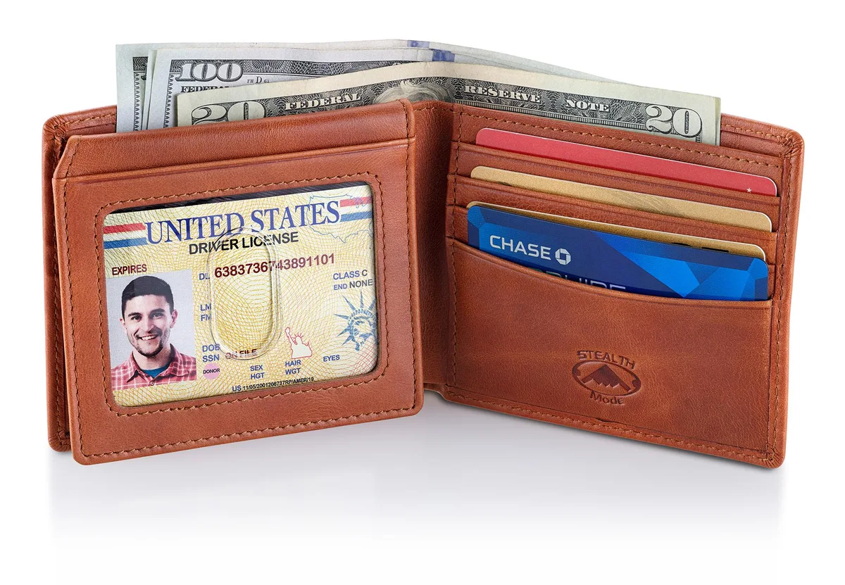 Stealth Mode Stealth Mode Leather Bifold Wallet Light Brown 4.25" x 3.75 — product photo