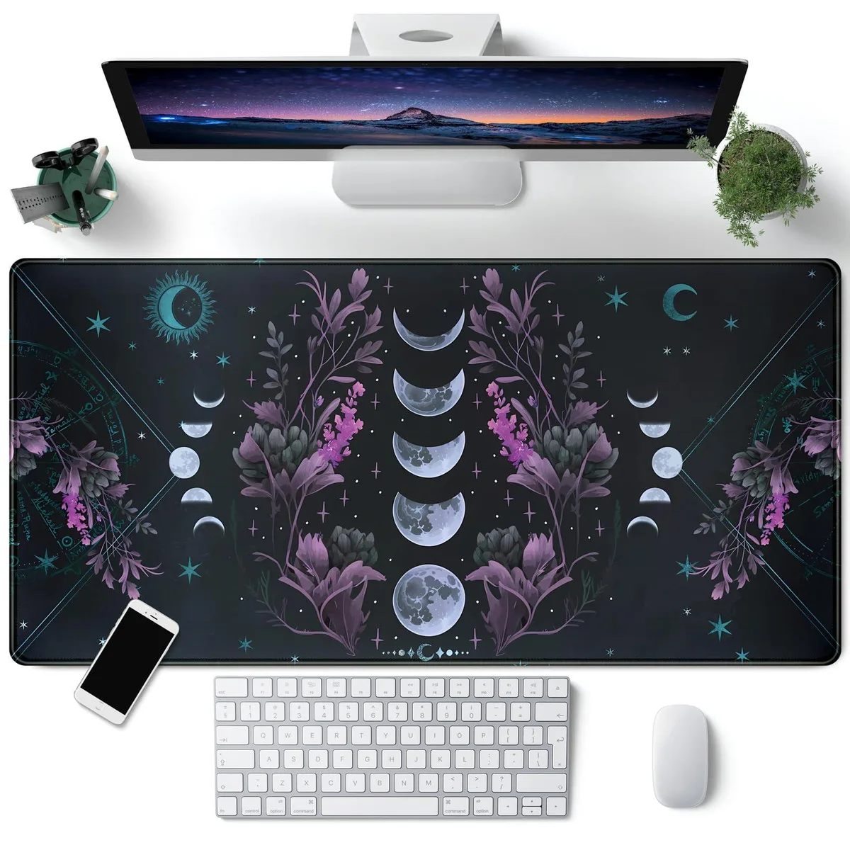KEHIPI KEHIPI Celestial Moon Phases Mouse Pad 31.5 x 15.7 in Purple — product photo