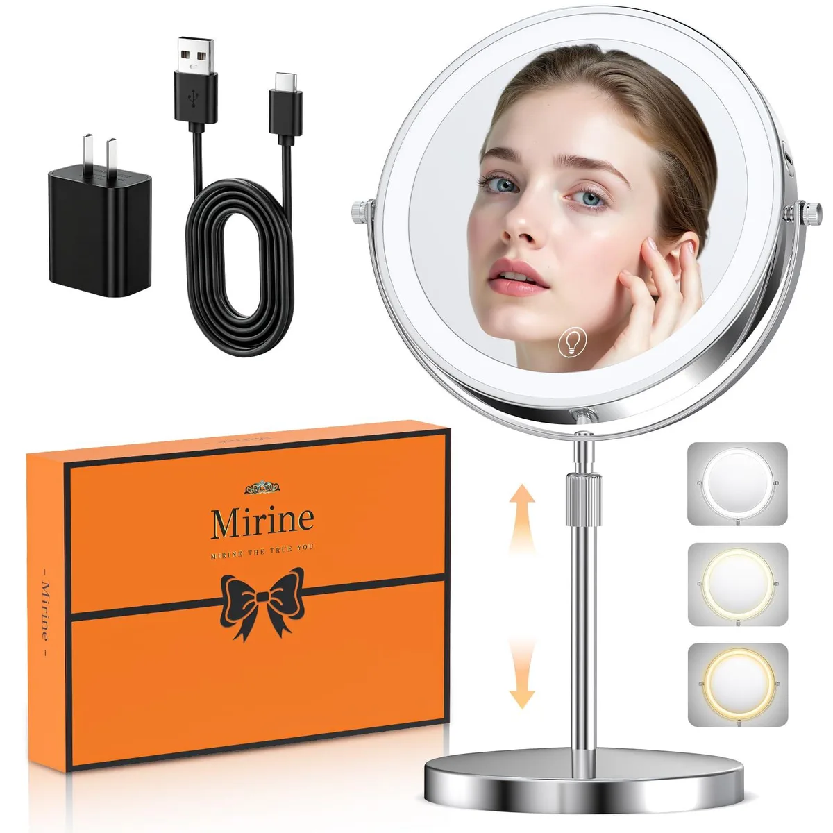 Mirine 9" Chrome 1X/20X Lighted Makeup Mirror 80 LED 5000mAh — product photo