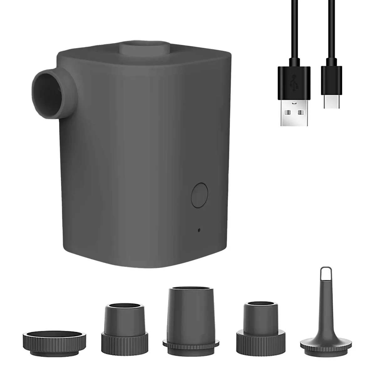 Black plastic electric air pump with two nozzle attachments