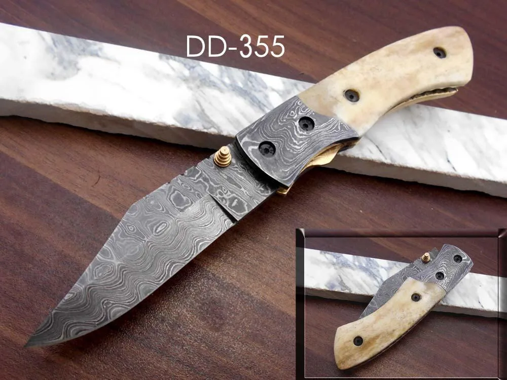 Damascus Depot Damascus Depot Folding Knife 8.3" White Camel Bone — product photo