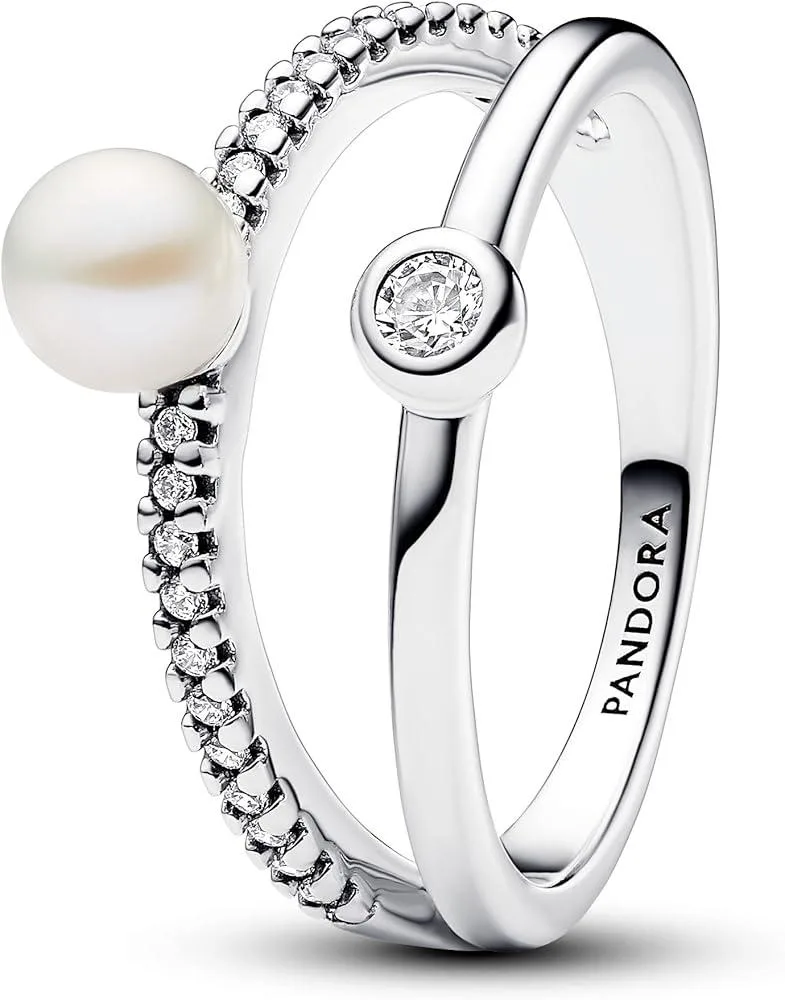 PANDORA PANDORA Timeless Double Band Pearl Pave Ring Silver — product photo