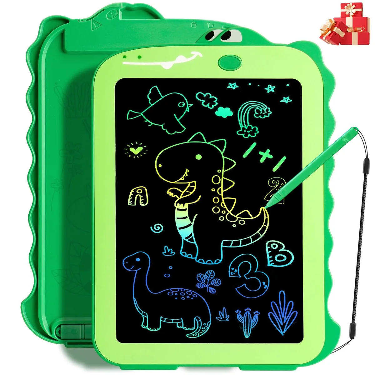 Green rectangular LCD writing tablet with stylus, 8.5 inch screen, ABS plastic body