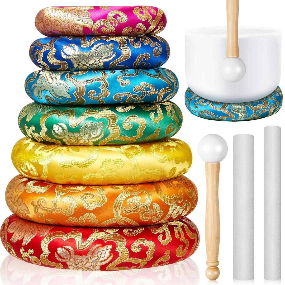 Avid LEE-Fiada-142 10 Pcs Singing Bowl Cushion Set with 3 Mallets (Rainbow) — product photo