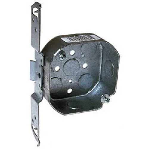 Metal octagonal electrical box with side knockouts and mounting bracket