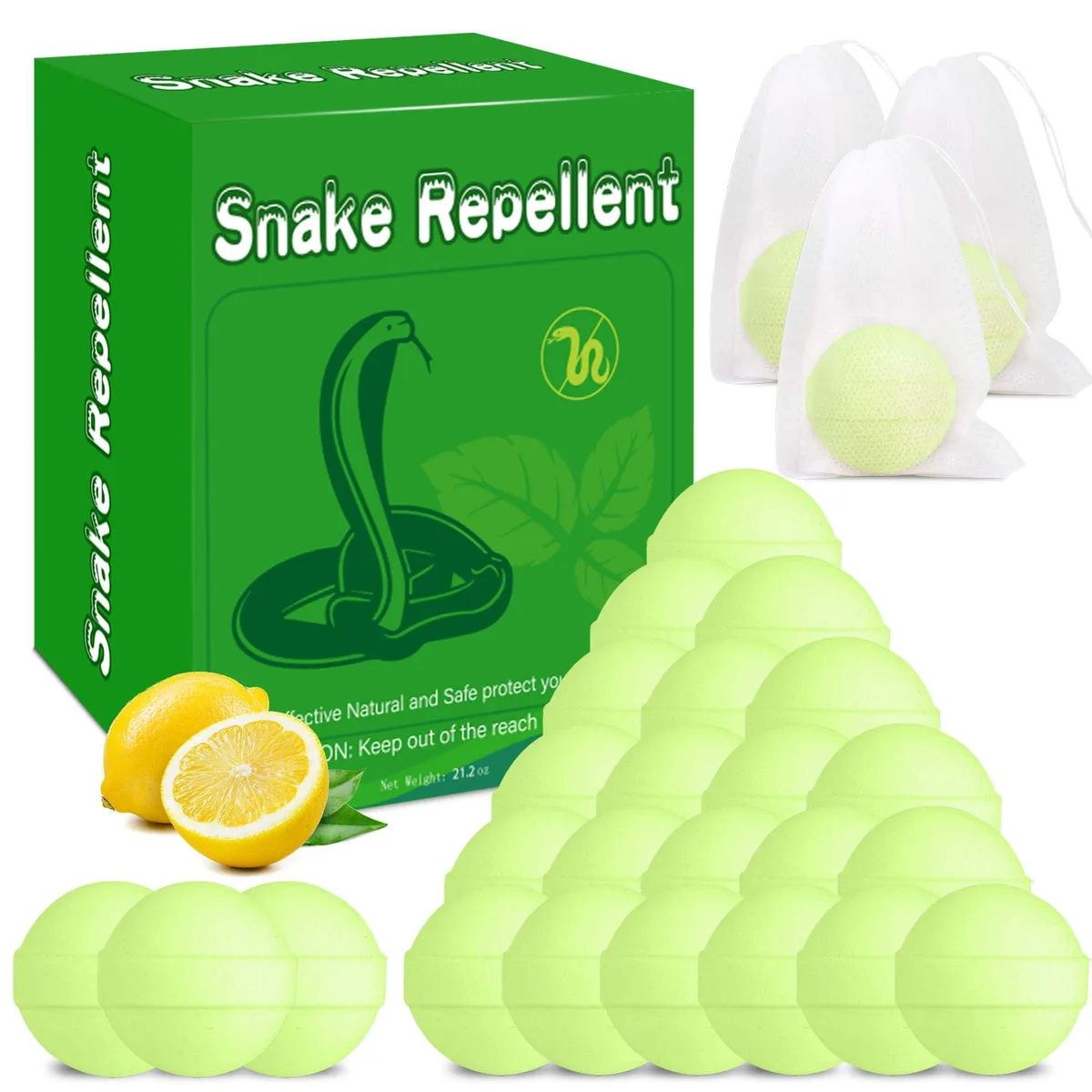 Twenty-four small round repellent balls in individual wrappers