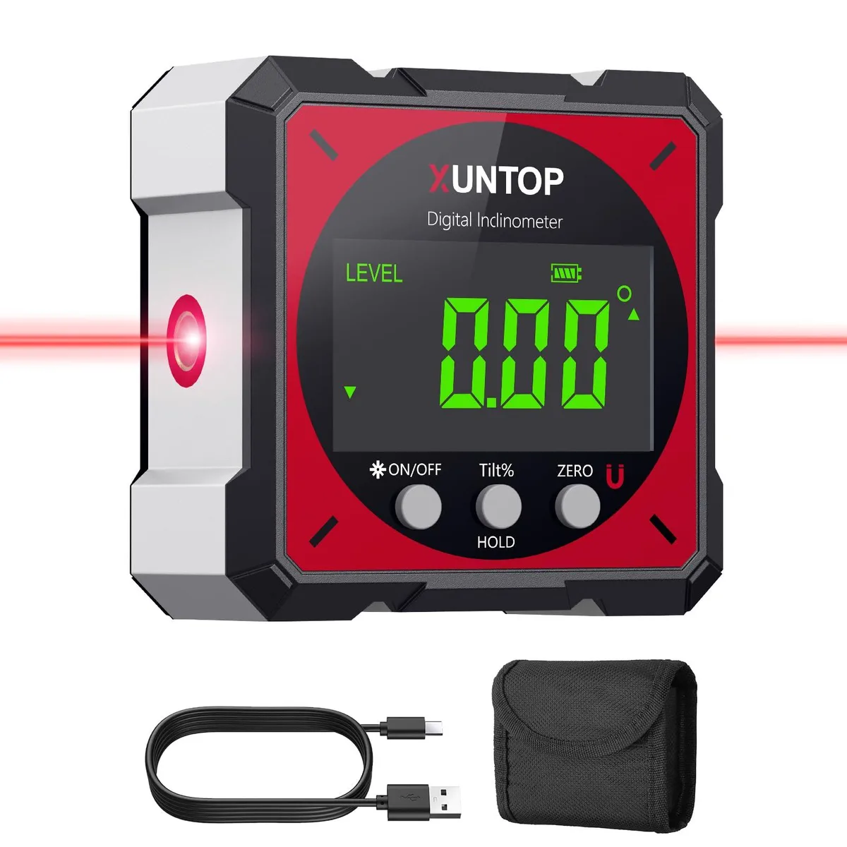 Small aluminium cube with laser module, four magnetic faces and USB-C port