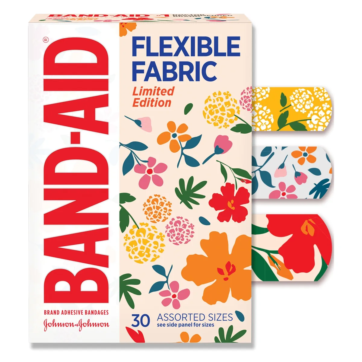  BAND-AID Flexible Fabric Adhesive Bandages Wildflower Designs 30 Count — product photo