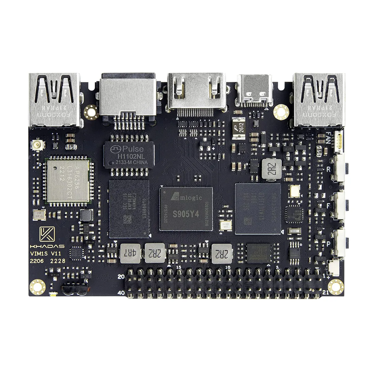 Small green single-board computer with black connectors and two antennas