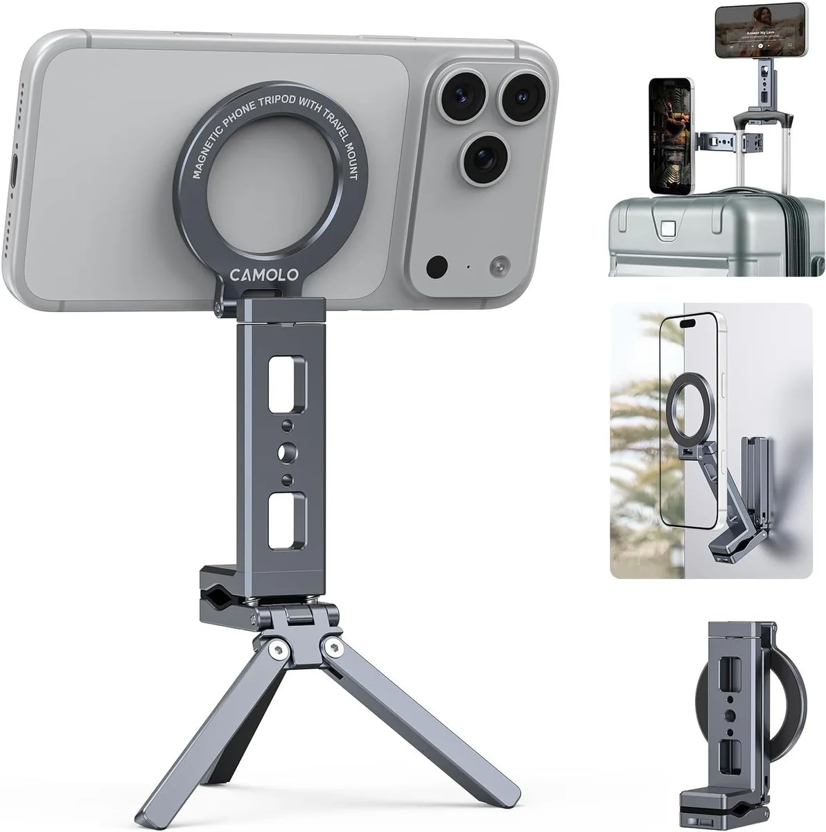 FIRSTWELL FIRSTWELL Magnetic Phone Tripod 360° Rotating Foldable Clip 1/4 Screw 38mm MagSafe — product photo