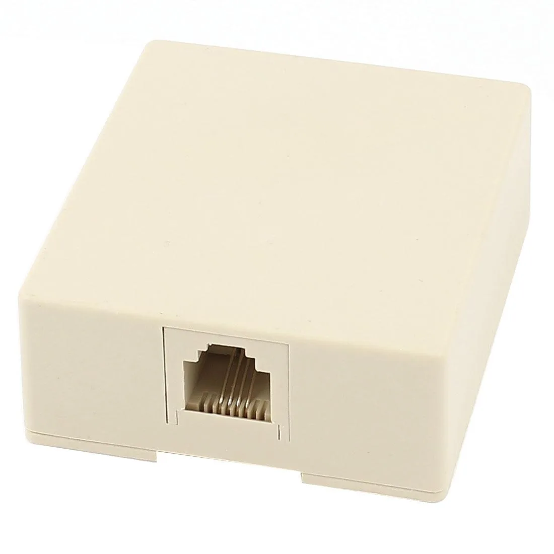 Beige plastic RJ11 surface mount jack with hinged cover