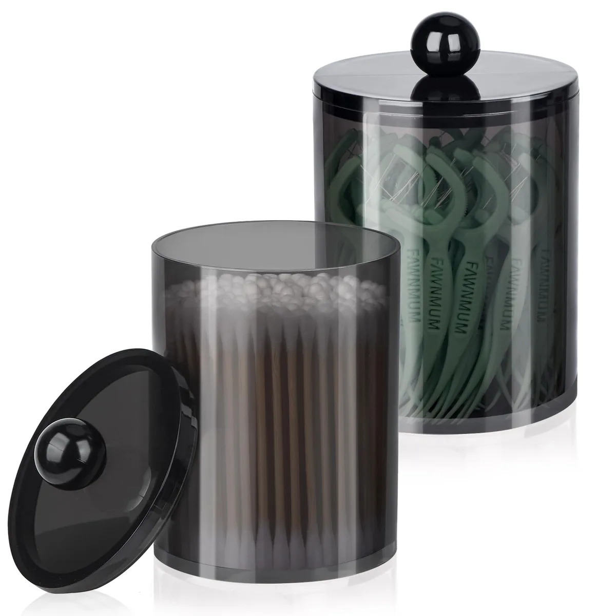  XIPENGKEJI MQ0-Colour-01 bath storage 2 pcs acrylic qtip holder cotton ball holder jars with lids black — product photo