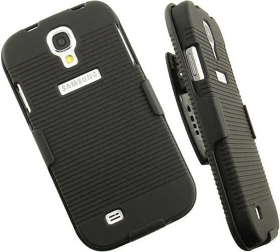 Nakedcellphone Nakedcellphone HOLCOM-S4 Black Rubberized Hard Case with Belt Clip Holster Stand for Galaxy S4 — product photo