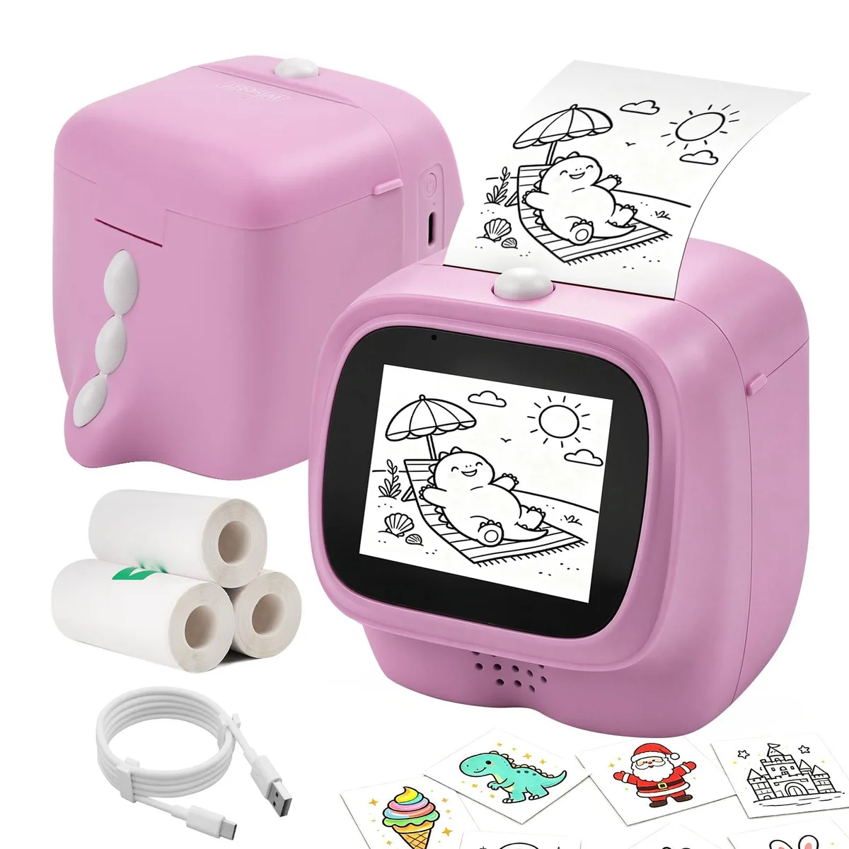 Purple dinosaur-shaped mini thermal label printer 2.17 inch WiFi