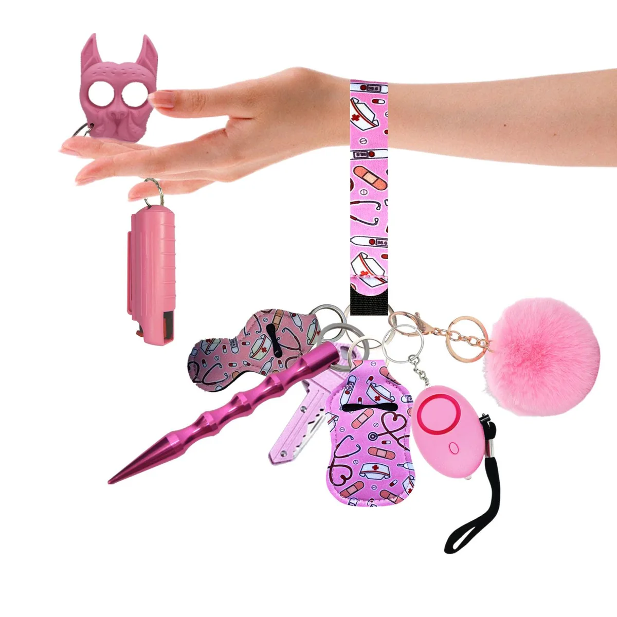 PUEZOKLY PUEZOKLY Self Defense Keychain Set Safe Sound Alarm Hand Sanitizer Holders Women Girls Pink 10pcs — product photo