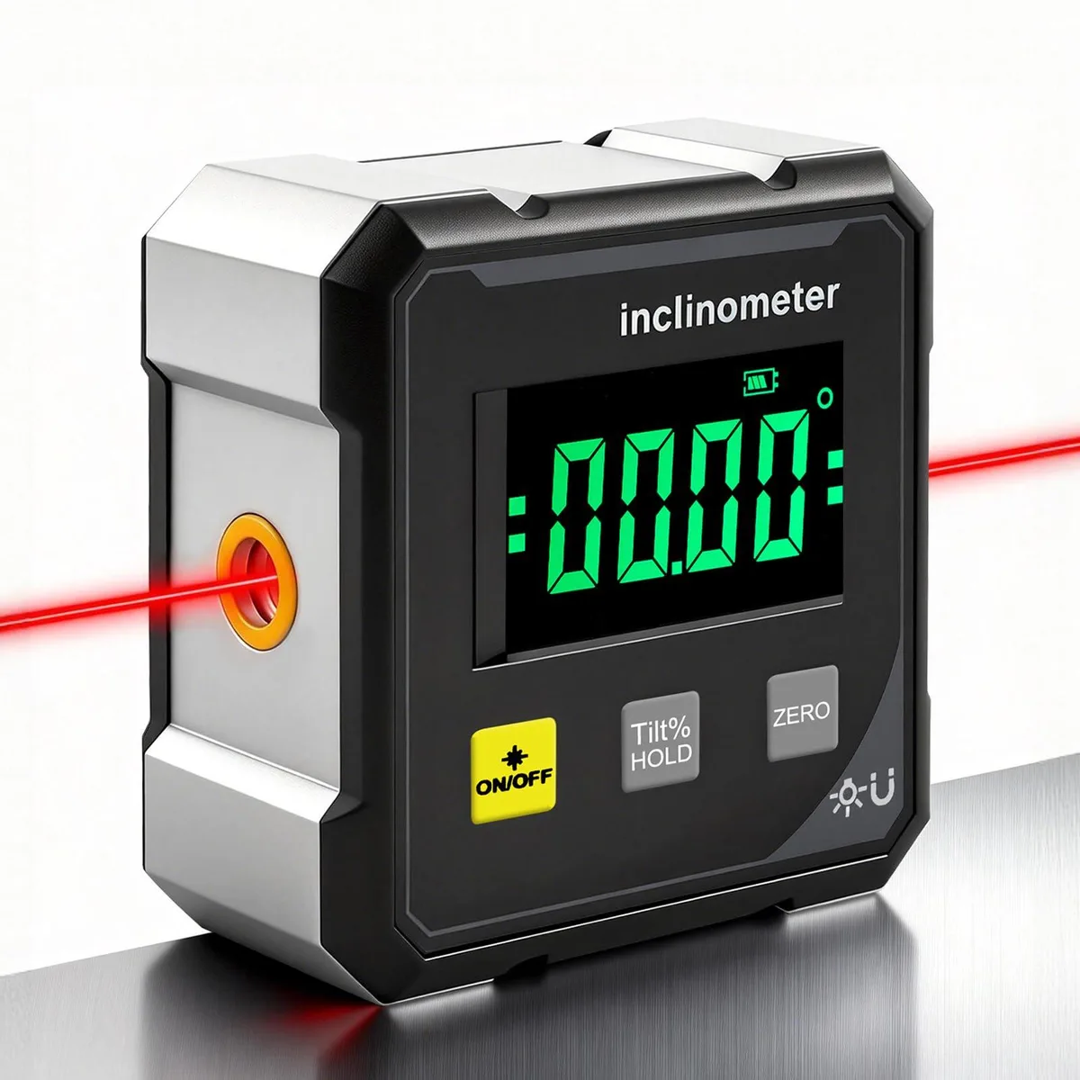 Digital angle finder with dual laser lines and magnetic cube base
