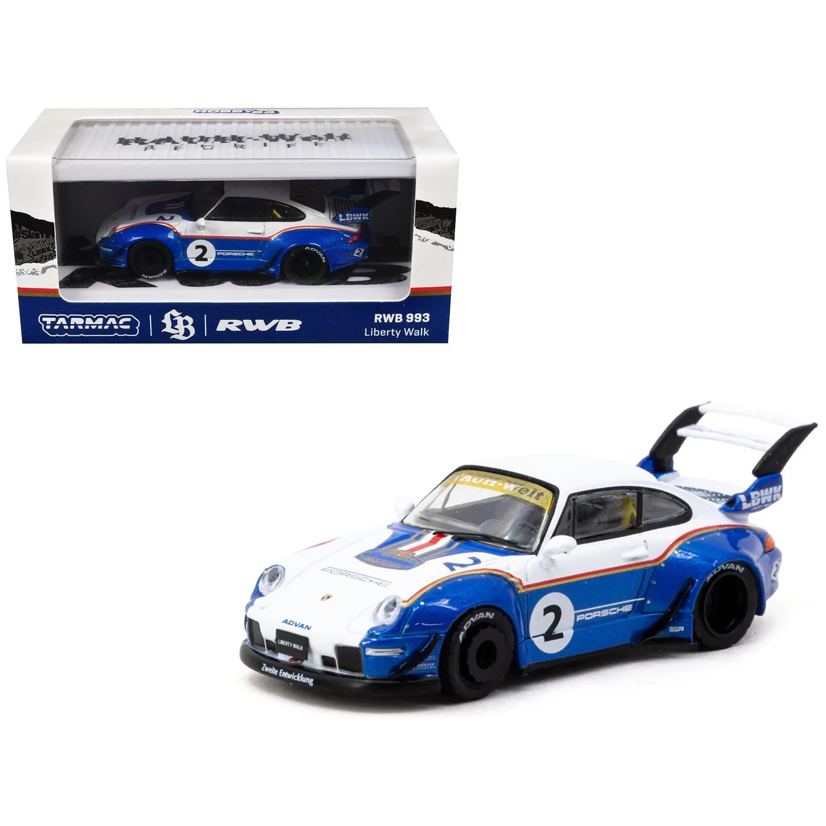 Tarmac Works Tarmac Works RWB 993 #2 Liberty Walk White Blue Metallic 1/64 Diecast Hobby Collectible — product photo