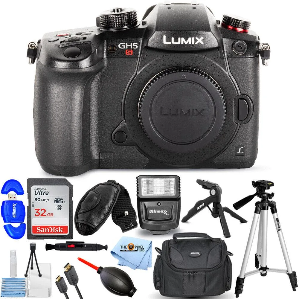 Panasonic Panasonic Lumix DC-GH5S compact mirrorless camera 32GB flash tripod bundle — product photo