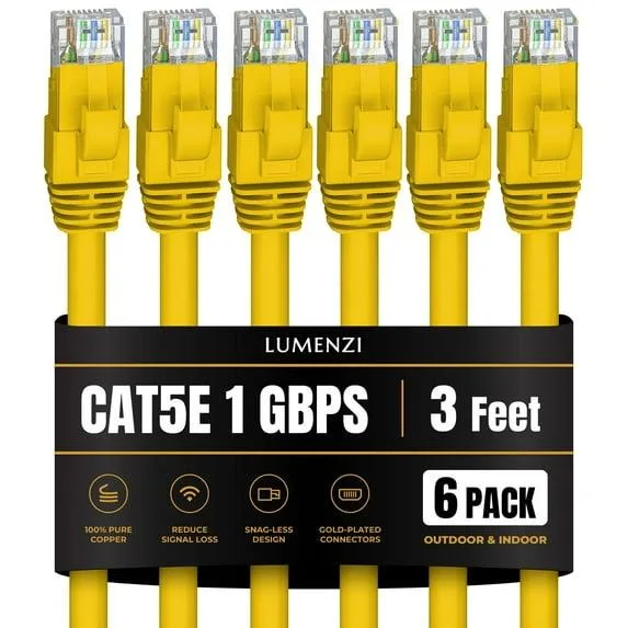Lumenzi Lumenzi EC-5E-3-YL-6 Cat 5e 3 ft Yellow 6-pack network ethernet cable — product photo