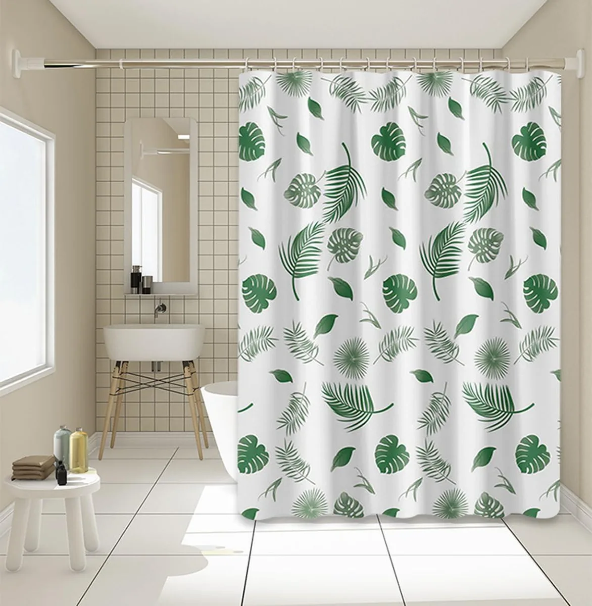  SUJAYU Shower Curtain Liner Green Leaf 72x72 Inch 12 Hooks — product photo
