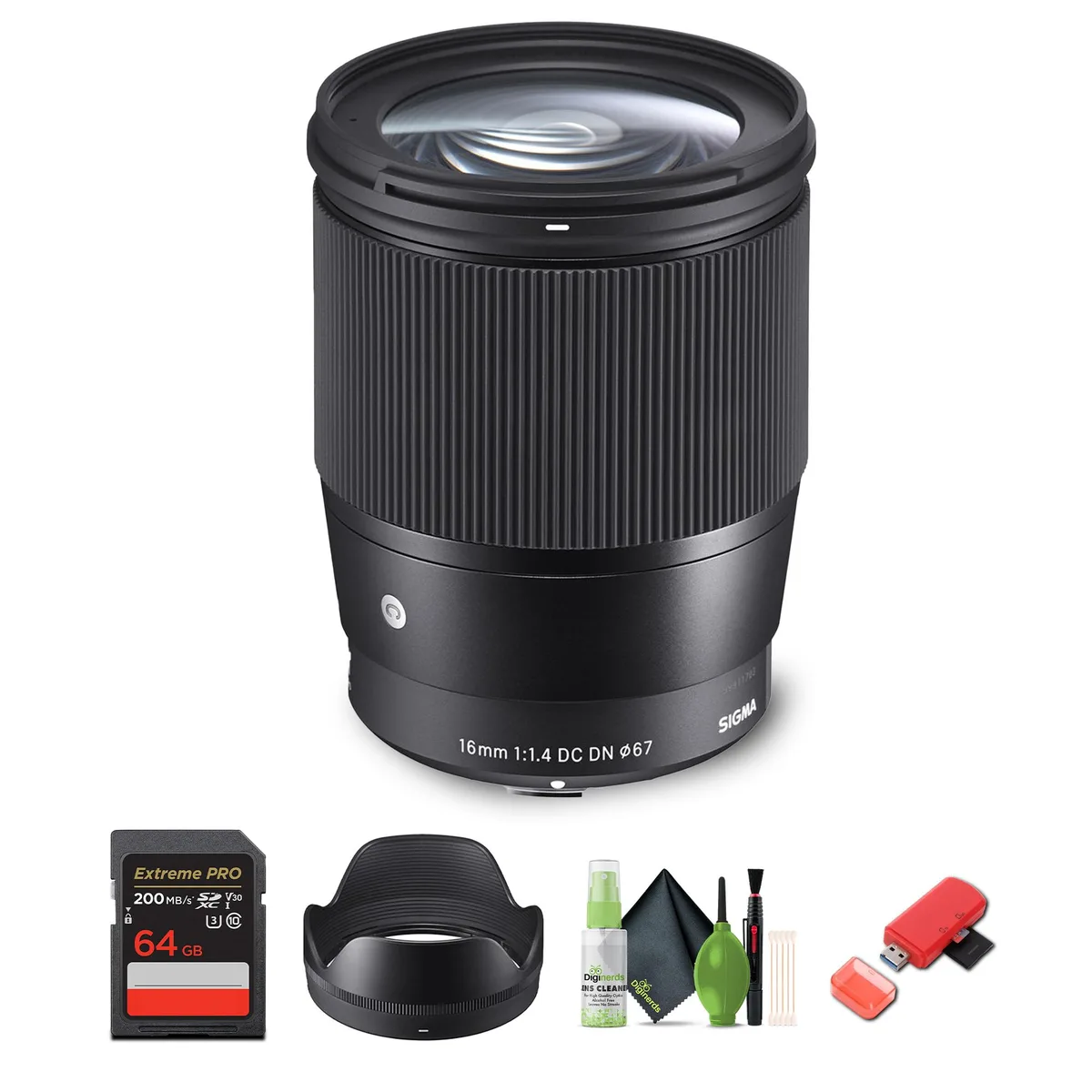 SIGMA SIGMA 16mm f/1.4 DC DN Contemporary Sony E Mount Bundle 3 camera lens — product photo