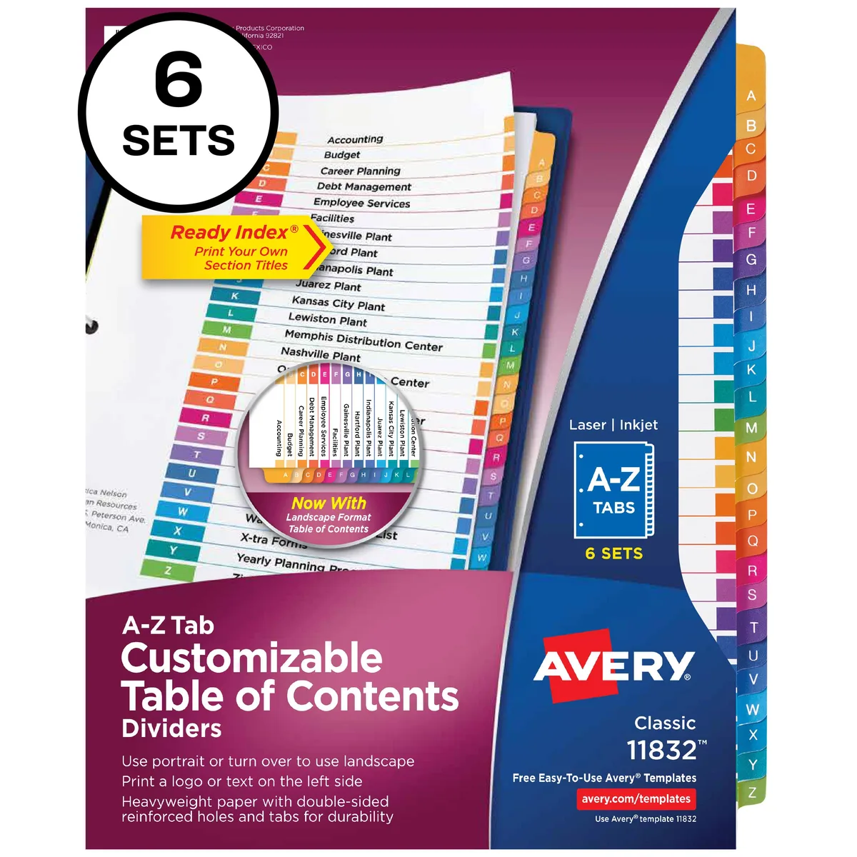 Avery Avery 11832 Ready Index A-Z 26 Tab Dividers 6 Sets accessory — product photo