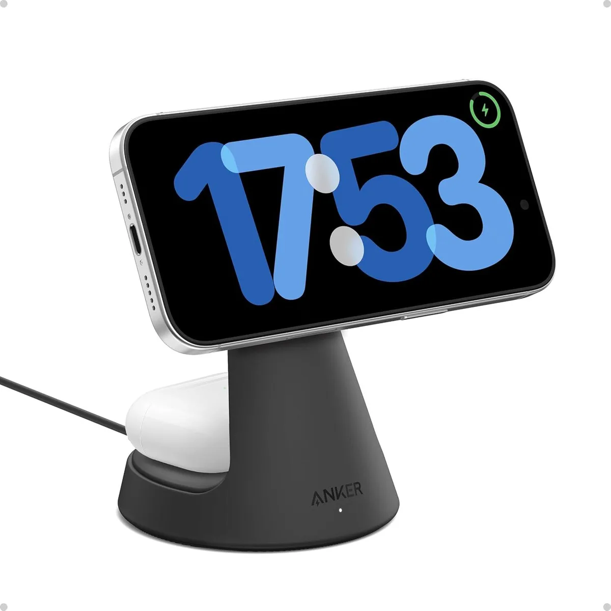 FLEANE FLEANE 2-in-1 Wireless Charger Qi2 15W Adjustable Stand Black No Adapter — product photo