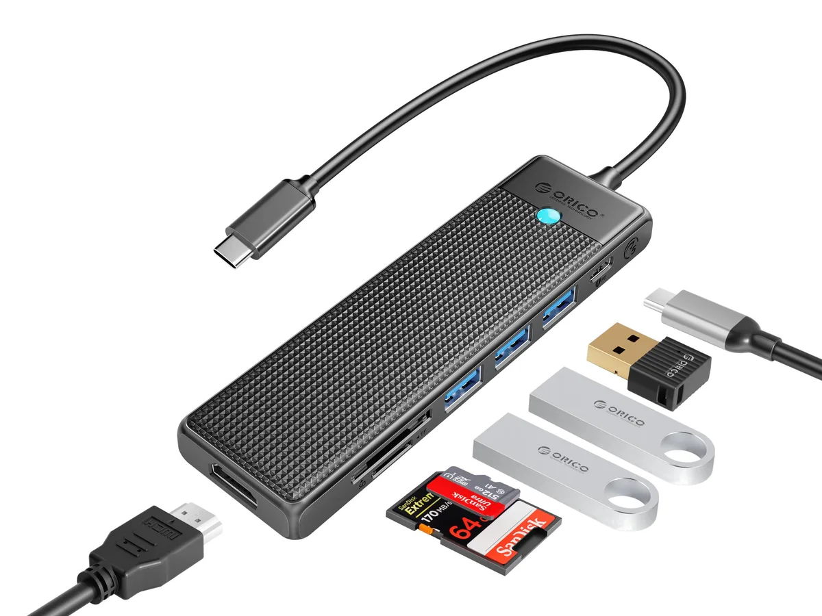 Orico Orico ORICO-PWD-5P-BK docking station 7-in-1 USB-C 3×USB-A HDMI 4K@30Hz PD 100W — product photo