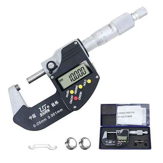 BFKK BFKK Digital Outside Micrometer 0-1 in 0.00005" Resolution LCD Display Carbide Tip Protective Case — product photo