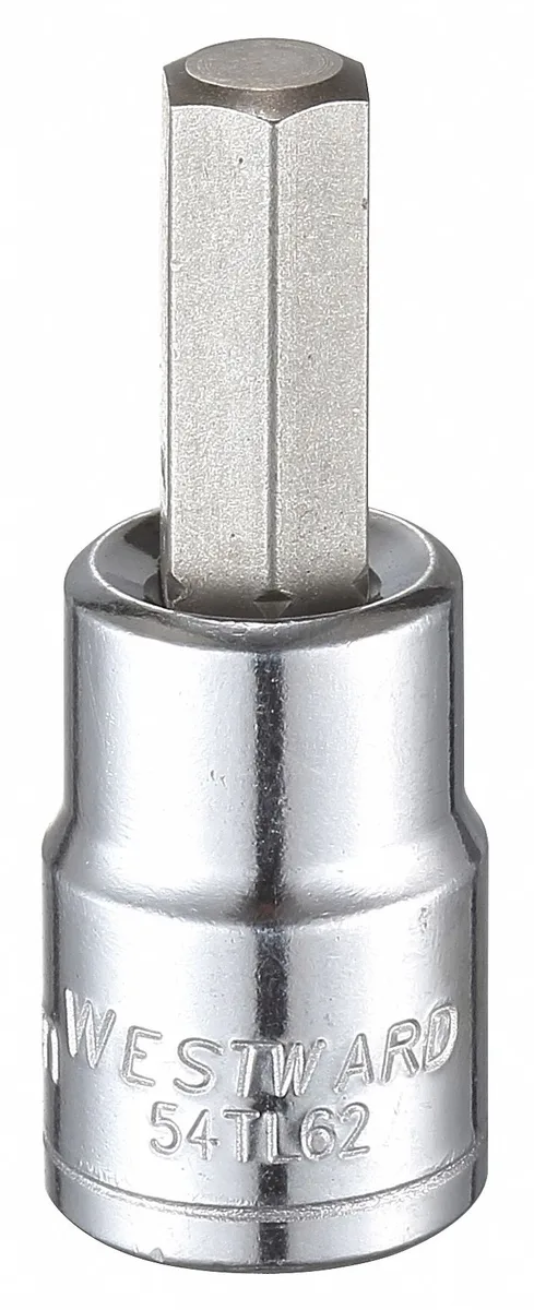 Westward 54TL62 8mm hex socket bit, alloy steel, full polished chrome finish
