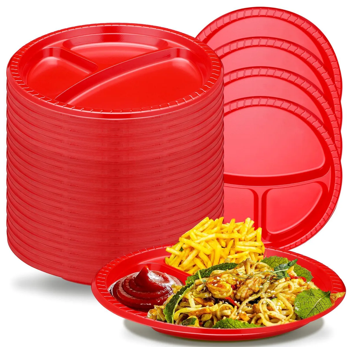  Gibson Home MEQ-230712-C 10 Inch 3 Compartment Plastic Plate 100 Pack — product photo