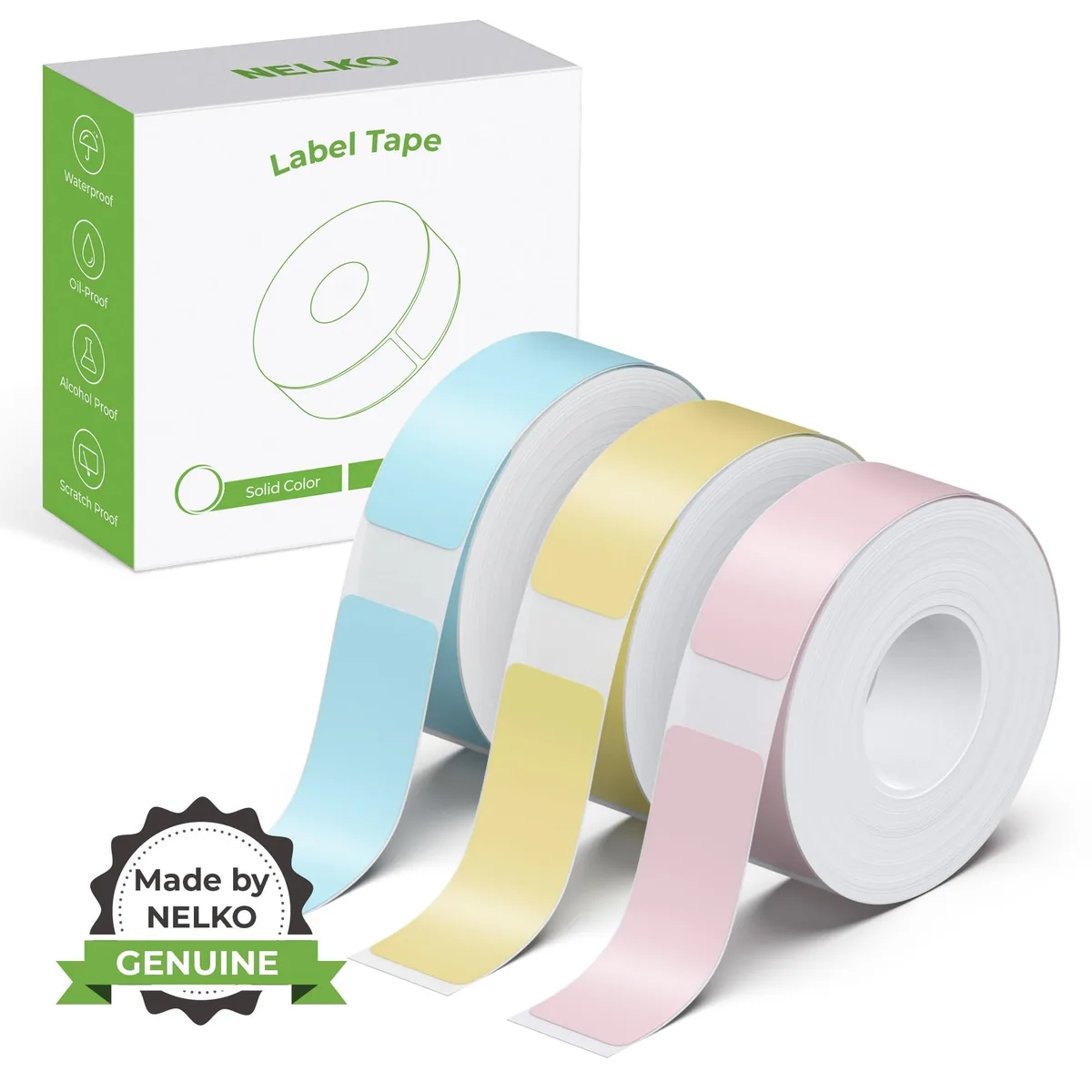  Royal 22-8 Label Tape 14x40mm 180 Labels/Roll 3 Rolls Blue/Yellow/Pink — product photo