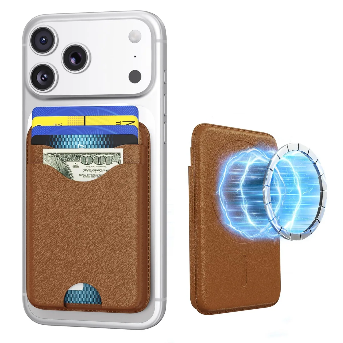  Viator Gear Ne-magsafe Card Holder Jcpg Brown Magnetic Wallet 5 Card-Holder iPhone 12 13 14 15 16 — product photo