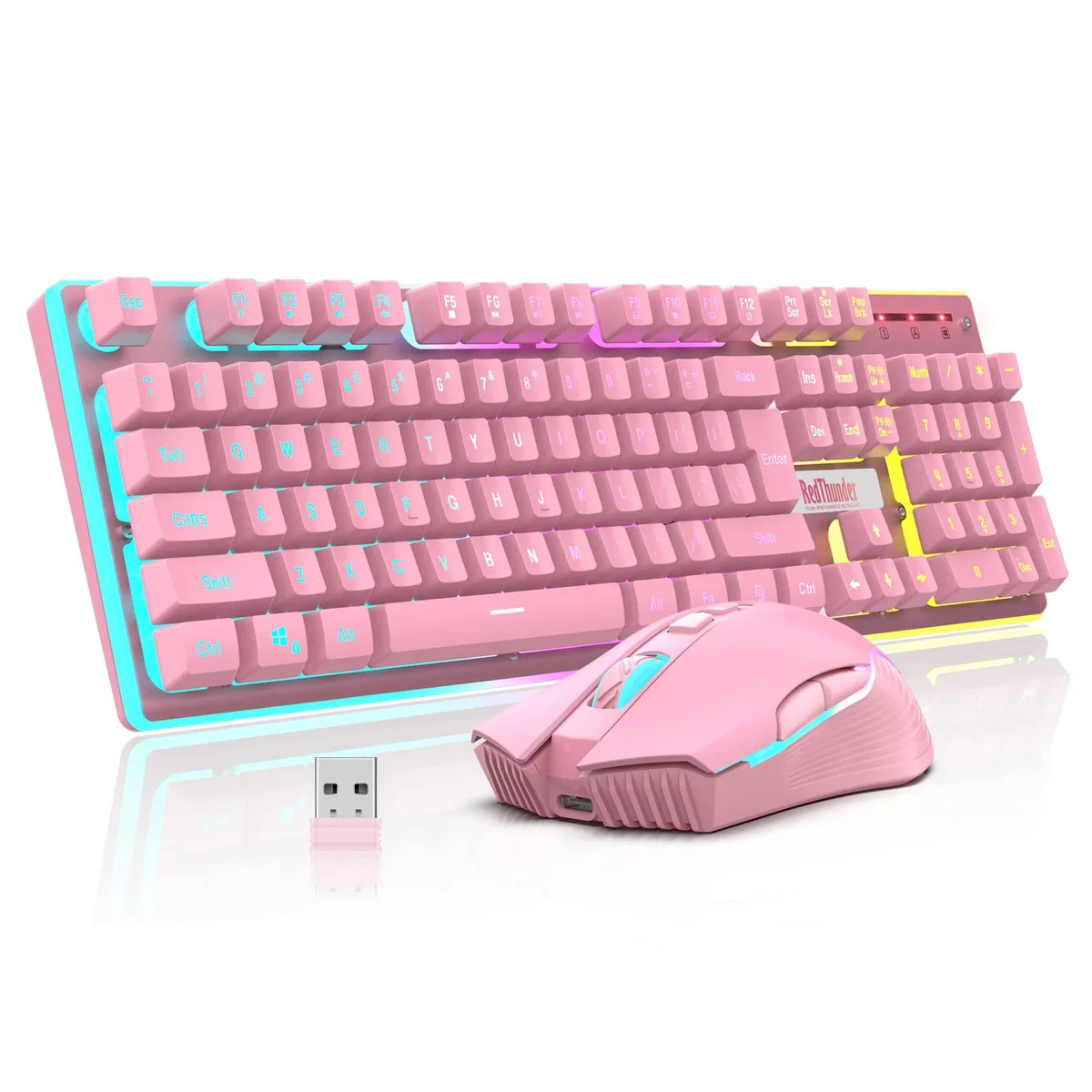 RedThunder K10 Wireless Gaming Keyboard and Mouse Combo Pink 3000mAh 800mAh 3200DPI — product photo