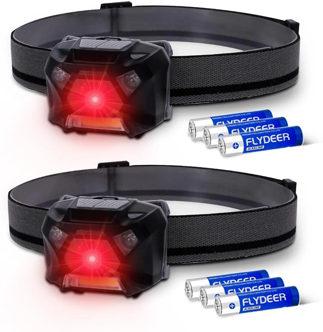 Two red LED headlamps with adjustable straps