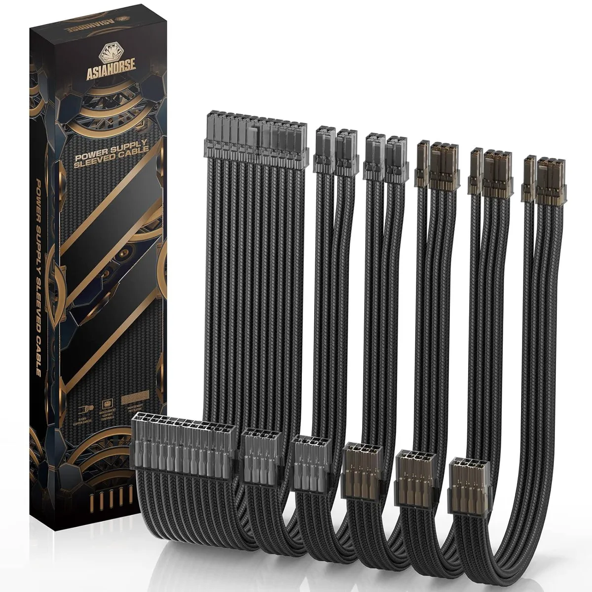 BFKK BFKK 16 AWG PSU Extension Cable Kit 1x24Pin 2x4+4Pin 3x6+2Pin 30cm Black — product photo
