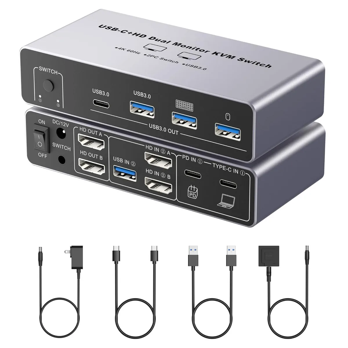 IHDAPP IHDAPP USB-C HDMI KVM Switch 2 Monitor 8K@60Hz 4K@144Hz 4 USB 3.0 80W PD — product photo