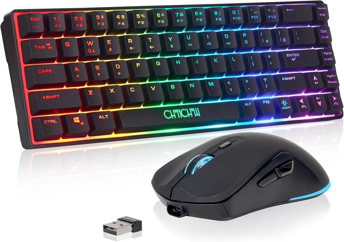 usbroway usbroway 60% Wireless Gaming Keyboard and Mouse Combo 68-Key 2.4G 2000mAh 500mAh Black — product photo