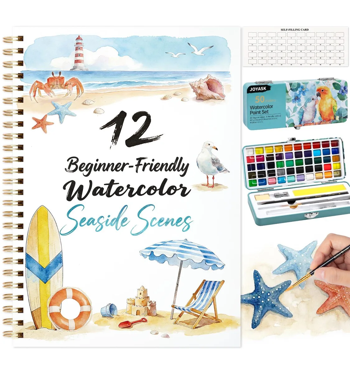  Joyask Watercolor Workbook Seaside 12 Patterns 50 Colors — product photo