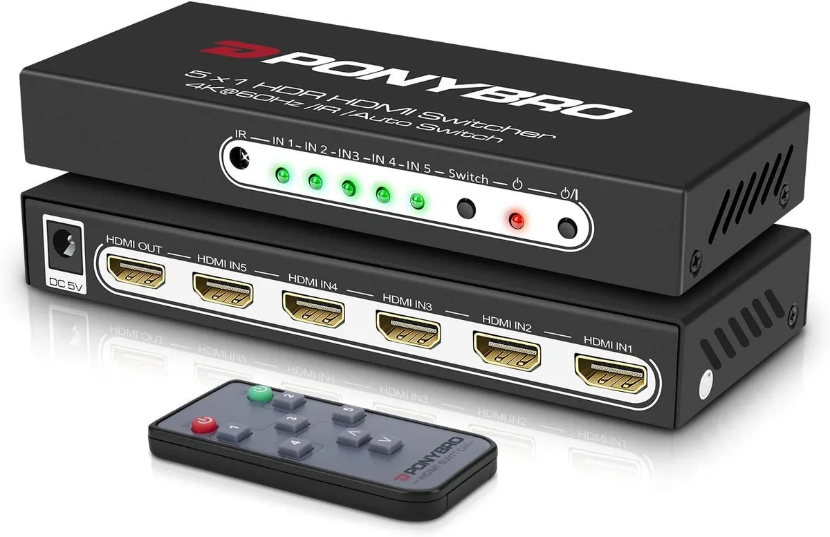 PISKEKAT PISKEKAT PONYBRO UHD 4K 60Hz HDMI 2.0 Switch 5 in 1 with Remote — product photo