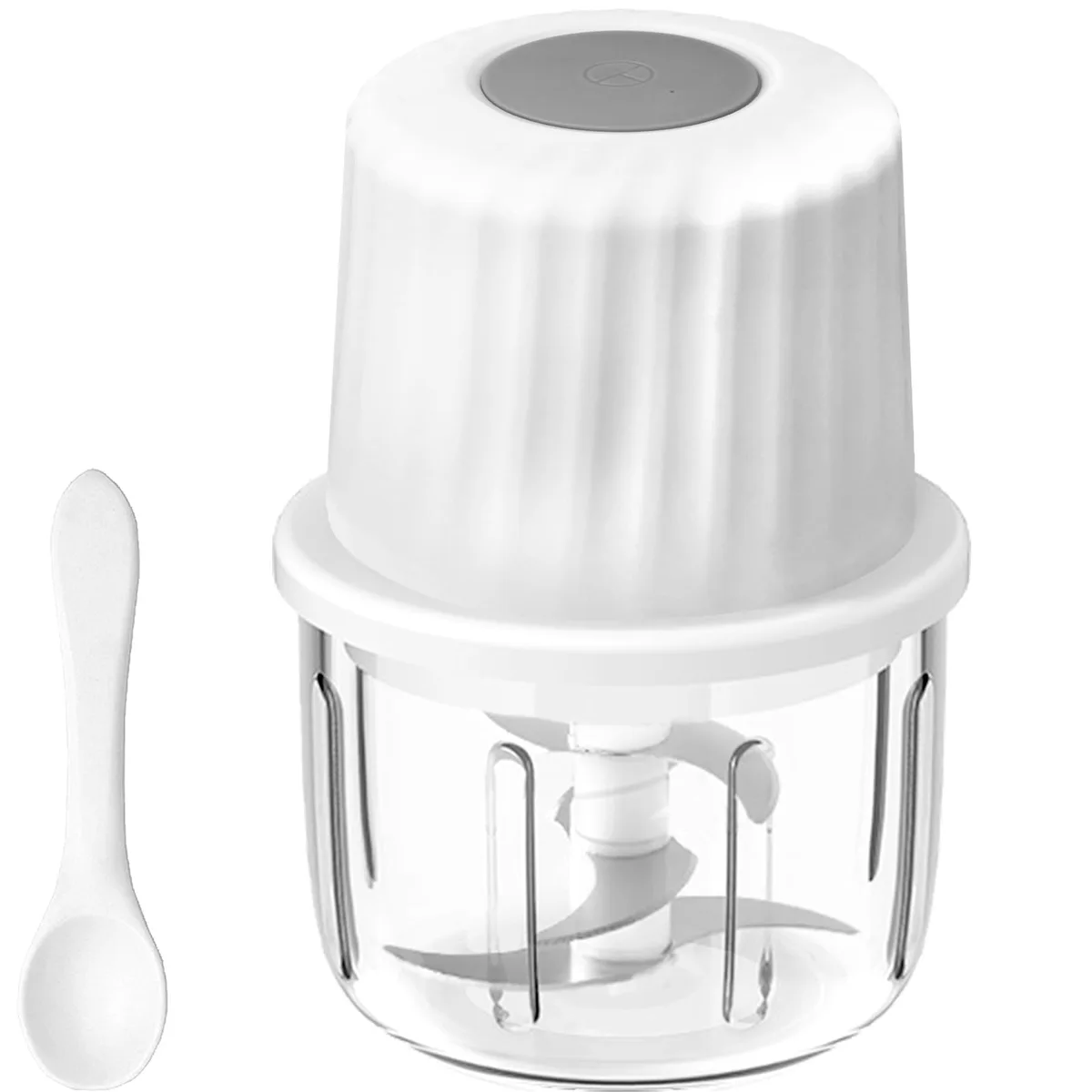 Compact cordless mini chopper with glass bowl and stainless blades
