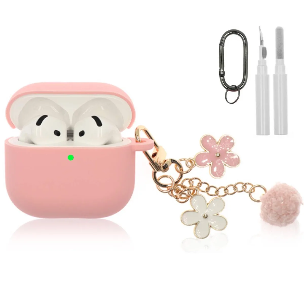 Case 4U Silicone Case for Apple AirPods 4th Generation (2024) Pink with Cleaner Kit Keychain — product photo